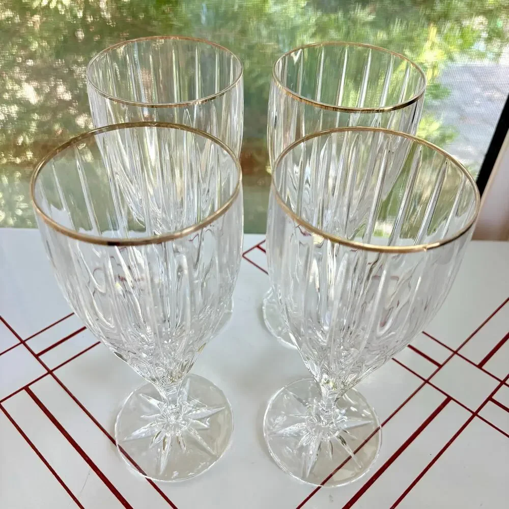 Vintage Mikasa Golden Tiara Crystal Iced Tea Goblets Gold Rim Set of 4